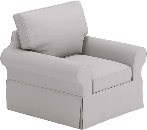 Vista 9 de Funda de sofá de algodón compatible con silla básica Pottery Barn PB, ancho: 39.5 pulgadas Color blanco básico resistente de la funda del sillón