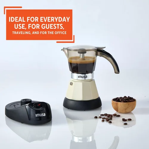 Vista 6 de IMUSA Cafetera eléctrica de almendras de 3 o 2 tazas, cafetera moka compacta con función de mantener el calor, base desmontable, cafetera de leche