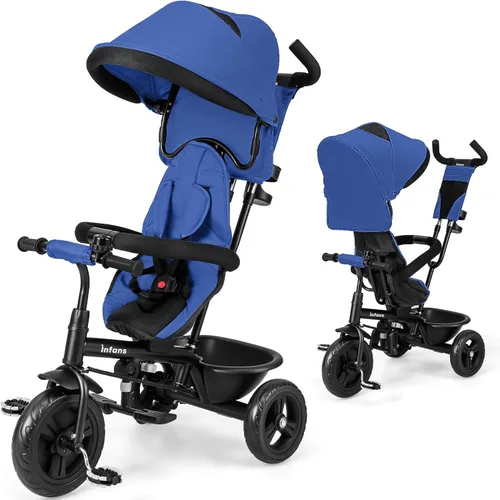 Vista 13 de INFANS Triciclo para Niños, Triciclo de Bebé 6 en 1 Bicicleta para Niños Pequeños con Asiento Reversible, Mango de Empuje Ajustable, Control