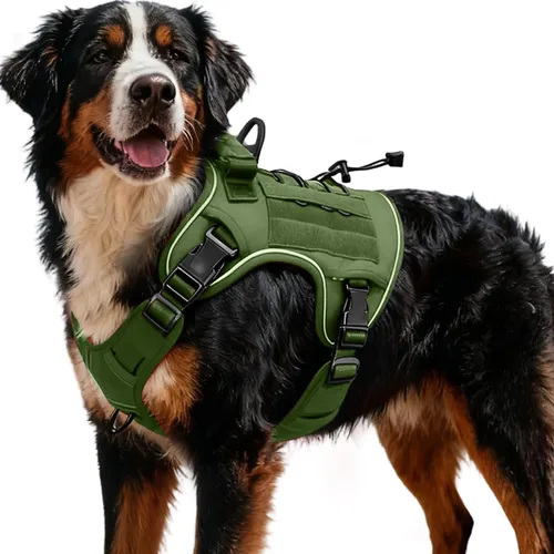 Vista 28 de Arnés táctico para perros grandes, chaleco reflectante ajustable sin tirones con sistema Molle, control de grado militar K9 para entrenamiento