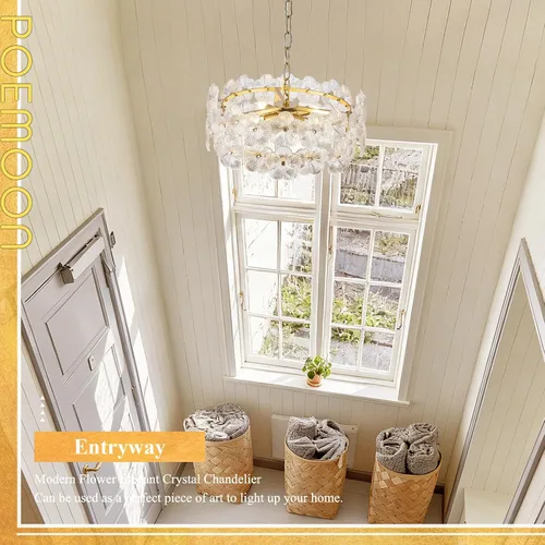 Vista 6 de Lámpara de cristal transparente de flores de 14 "4 luces de oro Dorado