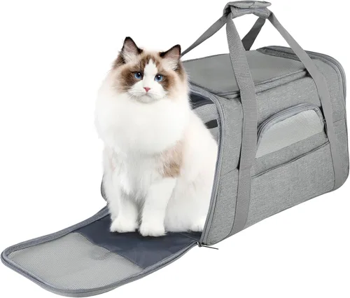 Vista 9 de FluffyDream Transportador de viaje para mascotas, bolsa portátil de lados suaves para gatos, perros pequeños, gatitos o cachorros de 17 libras