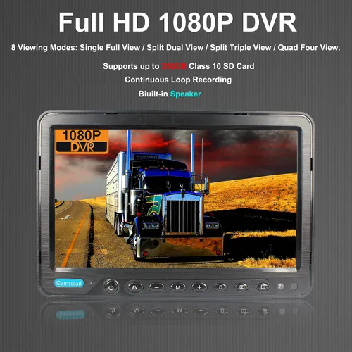 Vista 2 de Monitor de 7 pulgadas 1080P Sistema de cámara de visión trasera con cable, grabadora DVR, compatible con tarjeta SD de 256 GB, entrada de 4 canales