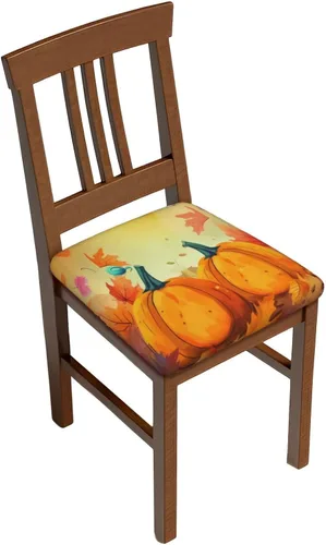 Vista 22 de Fundas de asiento cuadradas para silla de cocina con arces de gato negro de Halloween, 16.9 pulgadas, dos piezas, funda de cojín elástica ajustable