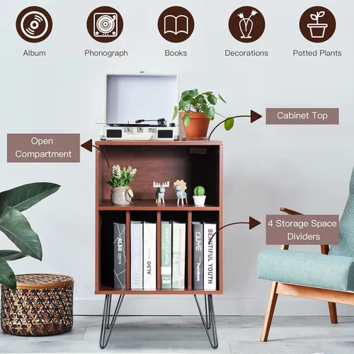 Vista 8 de Tangkula Record Player Stand, Turntable Stand with Metal Legs, Vinyl Record Storage Cabinet w/ 5 Open Shelves Holds up to 150 Albums for Living Room