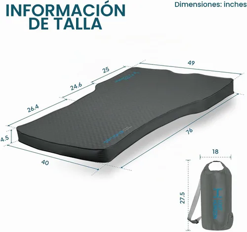 Vista 6 de Colchón de espuma autoinflable Lost Horizon para el modelo 3 Para Tesla Model 3, firmeza ajustable, 4.5" de grosor, almohadilla para dormir