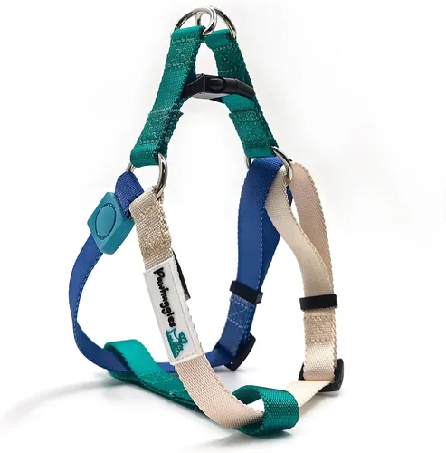 Vista 9 de XS - Arnés para perro, diseño ajustable a medida, tricolor, resistente, fácil de caminar, para perros pequeños, azul naranja