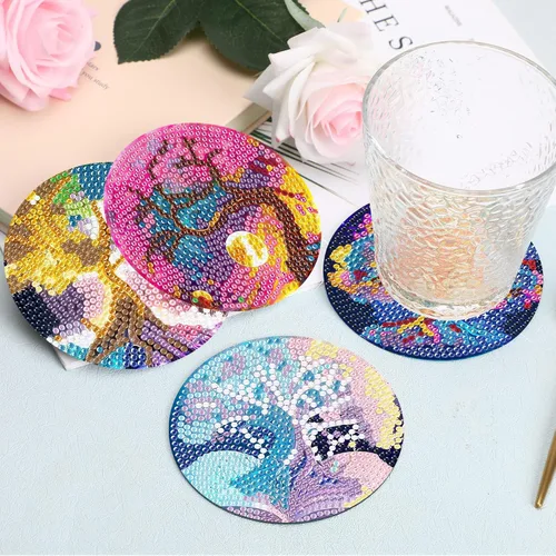 Vista 7 de Juego de 8 posavasos de pintura de diamantes, posavasos de pintura de diamante 5D, posavasos de arte de diamante con soporte, posavasos