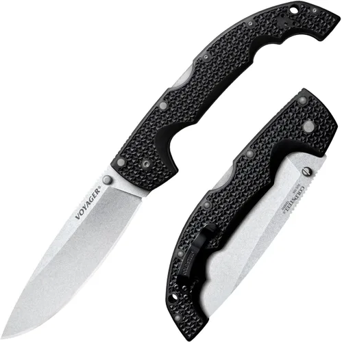 Vista 3 de Cold Steel Voyager Series - Cuchillo plegable con cierre de triple eje y clip de bolsillo, Negro, XL