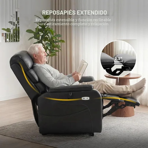 Vista 6 de EONIX Silla Reclinable Eléctrica de Doble Motor Completamente Reclinable para Ancianos, Sillas Elevadoras Eléctricas de Cuero Sintético para Negro