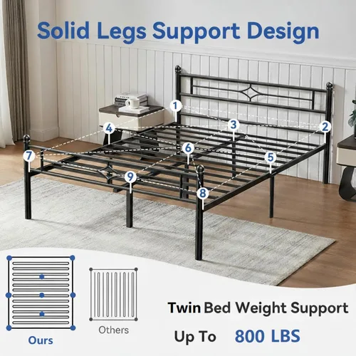 Vista 7 de Susalt - Base de cama metálica tamaño individual de 14 pulgadas con cabecero/Base de colchón resistente y de trabajo pesado/No necesita