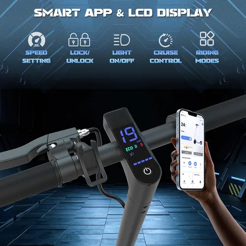 Vista 8 de Electric Scooter, 350W Strong Motor, Up to 19 MPH, E/D/S 3 Gear Speed, 15 Miles Range, Foldable Lightweight E-Scooter with 8.5 Inch Tires, Smart APP
