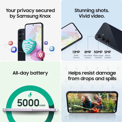 Vista 2 de Samsung Teléfono celular Galaxy A35 5G Serie A, teléfono inteligente Android desbloqueado de 128 GB, pantalla AMOLED, sistema avanzado de triple