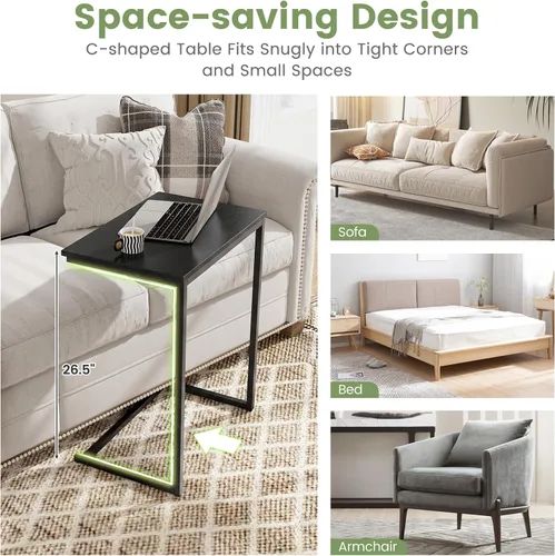 Vista 6 de Tangkula C-Shaped End Table, Vintage Accent Couch Table with Heavy-Duty Metal Frame for Coffee/Snacks/Laptop, 26.5" Side Table for Bed, Sofa