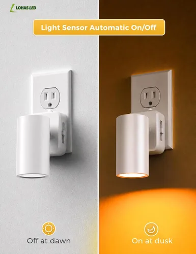 Vista 2 de L LOHAS LED Luces nocturnas enchufables a la pared, [paquete de 2] focos de pared para interiores con sensor de luz, luces nocturnas ámbar