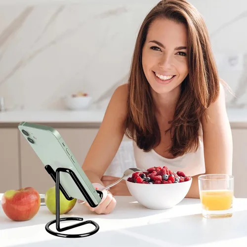 Vista 6 de ROPOSY Soporte de teléfono celular para escritorio, bonito soporte portador de metal negro para teléfono celular, accesorios de escritorio