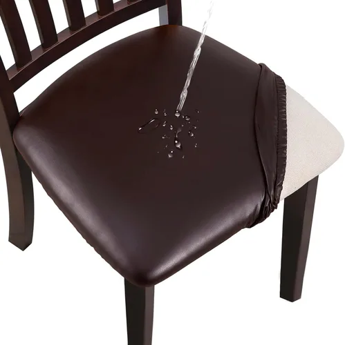 Vista 8 de Genina Juego de 6 fundas de asiento impermeables de piel sintética para sillas de comedor, fundas de asiento de silla, fundas de asiento elásticas