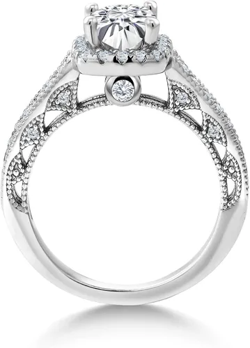 Vista 3 de Anillo de compromiso de mujer de plata de ley 925 Forever Brilliant Created Moissanite de Charles & Colvard y zafiro creado