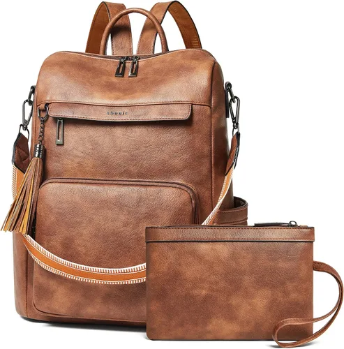 Vista 20 de Shrrie - Mochila vegana de cuero para laptop de 14 pulgadas para mujer, mochila de trabajo, mochila de moda, mochila de viaje, bolso para negocios