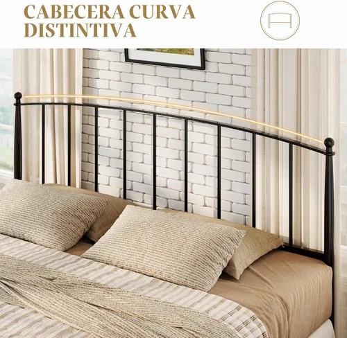 Vista 4 de SHA CERLIN Marco de cama con plataforma de metal tamaño King, cabecero de Negro