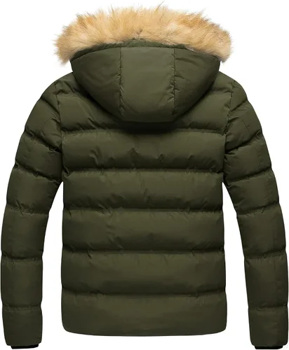 Vista 2 de Pursky Chaqueta de plumón impermeable para hombre, abrigos de invierno con capucha de piel para esquiar, parka con capucha de piel Verde militar