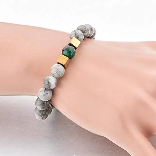Vista 5 de Ino 0.315pulgadas, chacras protectores y brazalete curativo para hombres o mujeres amatista, cuarzo rosa, howlita, ágata de musgo, y Mai Fan