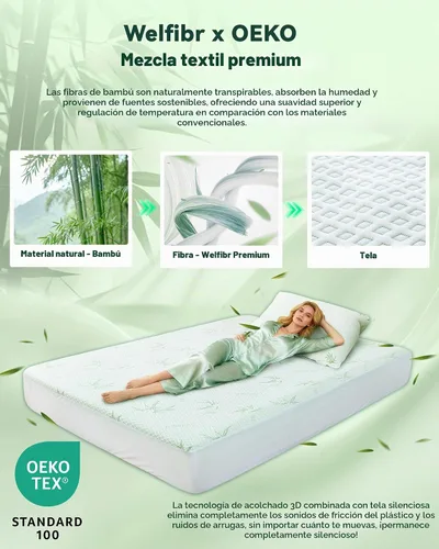 Vista 2 de Protector de colchón impermeable 15% viscosa de bambú Cooling Twin