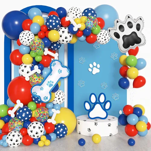 Vista 2 de Amandir Kit de arco de guirnalda de 155 globos con globos de pata de perro con impresión de hueso de perro en papel de aluminio, globos de pata