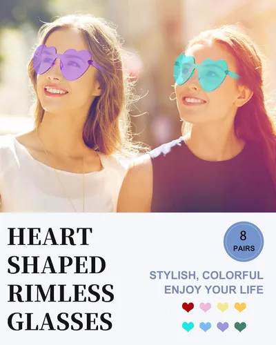 Vista 3 de Dllween 812 pares de lentes de sol de corazón para mujer, lentes de corazón transparentes sin montura de moda para recuerdos de fiesta