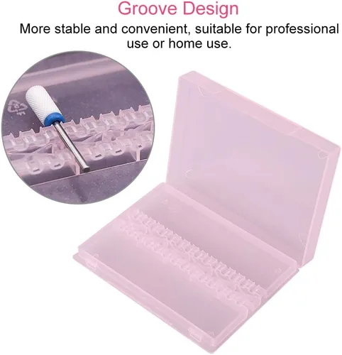 Vista 4 de TOPINCN Caja de almacenamiento moderna de broca de uñas de 14 agujeros rosa para salón de arte de uñas y uso doméstico
