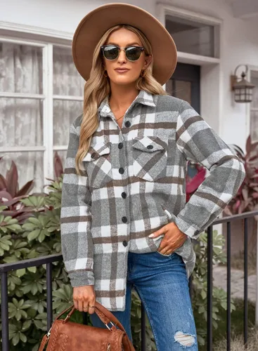 Vista 4 de GRAPENT Chaqueta acolchada con botones a cuadros de gran tamaño para mujer