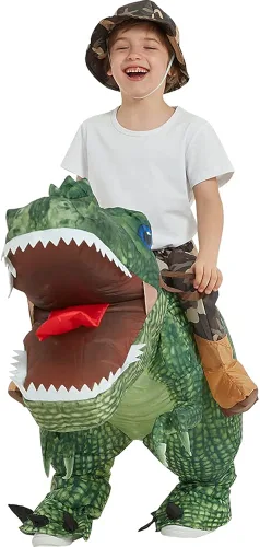 Vista 5 de One Casa - Disfraz inflable de dinosaurio para montar en T-Rex, divertido disfraz de Halloween para niños