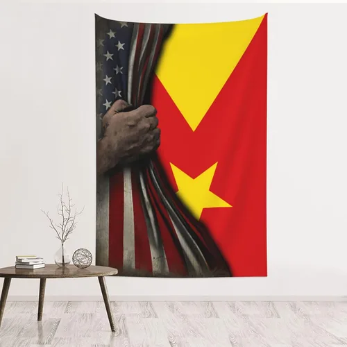 Vista 19 de Tapiz de mitad de bandera estadounidense y mitad de bandera de Nicaragua, 60 x 40 pulgadas, divertido tapiz estético, arte de pared para dormitorio