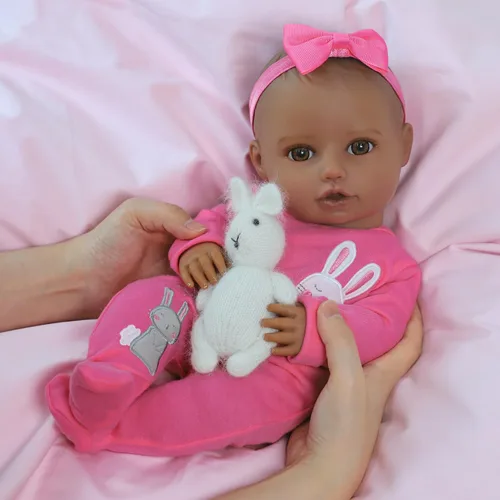 Vista 8 de SCOM Muñecas de bebé niña negra - Muñeca de bebé de cuerpo suave realista de 16 pulgadas, lindas muñecas de bebé de la vida real con ropa