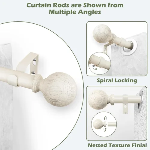 Vista 4 de Barras de cortina de madera blanca para ventanas: HTZON 1" Barra de cortina rústica de estilo granja estilo bohemio para sala de estar y dormitorio
