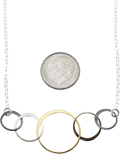 Vista 8 de Collar de 50 cumpleaños en plata de ley de metal mixto Cadena de cable de plata de ley de 18 pulgadas Dije de cinco anillos