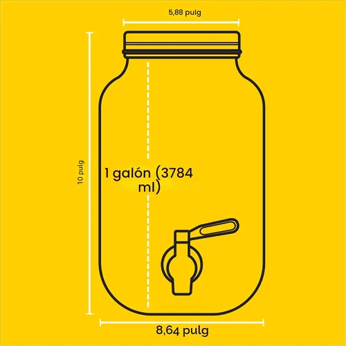 Vista 3 de Dispensador de bebidas de 1 galón. Dispensador de bebidas de vidrio con espita de acero inoxidable más cilindro de hielo e infusor de frutas.
