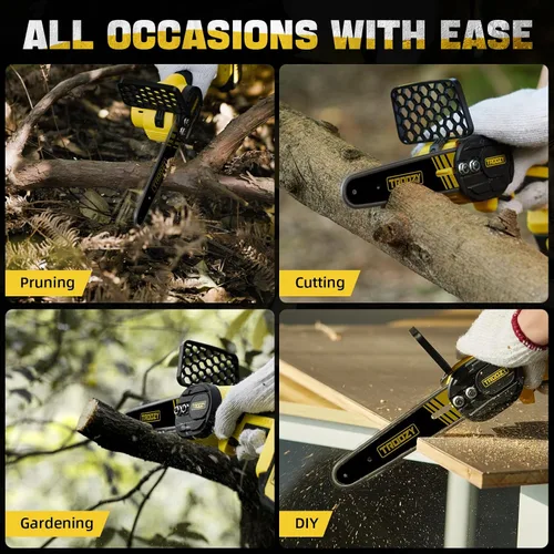 Vista 6 de Mini Motosierra Inalámbrica de 6 Pulgadas con Batería de 3000mAh, Motosierra Eléctrica Sin Escobillas de Mano, Hasta 100minX2 21V, Motosierra