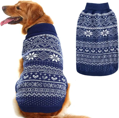 Vista 12 de HOMIMP Suéter de rombos para perros - Ropa cálida de invierno para cachorros, abrigo suave, suéter feo para perros pequeños, medianos y grandes, Azul
