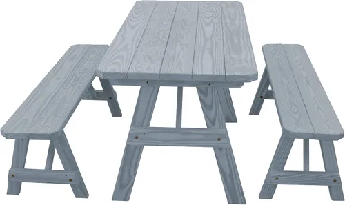 Vista 11 de Amish-Made - Mesa de picnic tradicional de pino tratado a presión de 44 pulgadas con bancos, manchas de cedro mancha de cedro