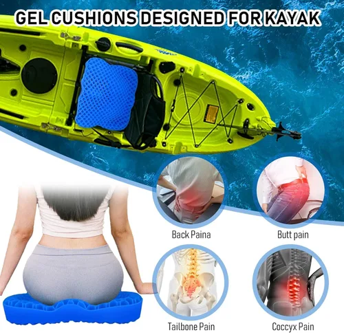 Vista 4 de NEW-Vi Cojín antideslizante para asiento de kayak, cojín de gel doble grueso, cojín de asiento de gel impermeable para kayak, alivio del dolor