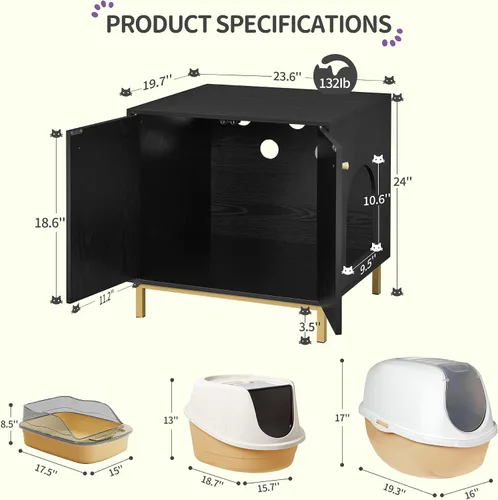 Vista 2 de Hzuaneri Gabinete Oculto para Caja de Arena para Gatos, Mueble Oculto para Caja de Arena, Casa de Madera para Gatos, Mesa Lateral, Sala de Estar