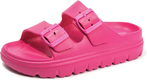Vista 45 de FUNKYMONKEY - Sandalias bajas cómodas para mujer, hechas de etilvinilacetato, ajustables con hebilla doble
