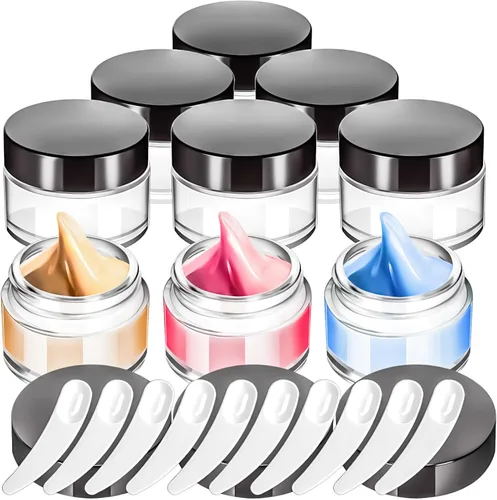 Vista 8 de 6 Pack de tarros de vidrio ámbar de 1 oz con tapas, tarros pequeños de vidrio de 1 onza con tapas y forros interiores, tarros redondos transparentes