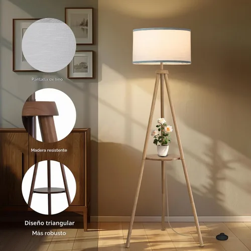 Vista 4 de EOEYYOYB Lámpara de pie con 3 modos de luz ajustables: lámpara de pie con trípode de madera, moderna lámpara de pie LED con brillo regulable