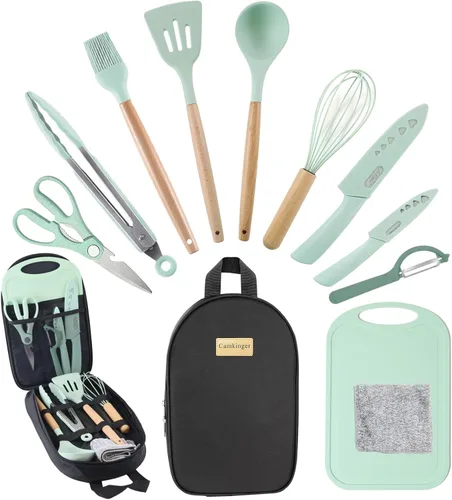 Vista 8 de Accesorios de camping, juego de utensilios de cocina, juego de utensilios de cocina portátiles para campamento al aire libre, equipo esencial