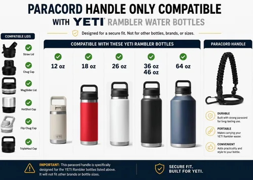 Vista 3 de One MissionX - Asa de cuerda paracord para botellas YETI Rambler de 46 onzas, 36 onzas, 26 onzas, 64 onzas, 18 onzas, 12 onzas, correa de transporte