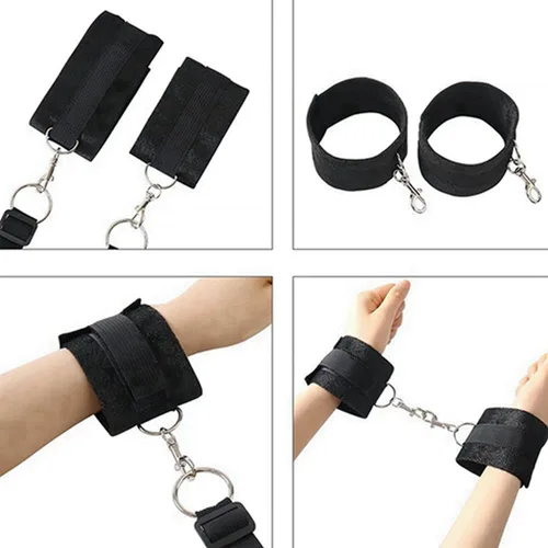 Vista 5 de Lazos sexuales para tobillos y muñecas de cama King Bondaged Restricciones Sexuales Correas de cama para adultos Juego Colchón Cama Bonage Kits