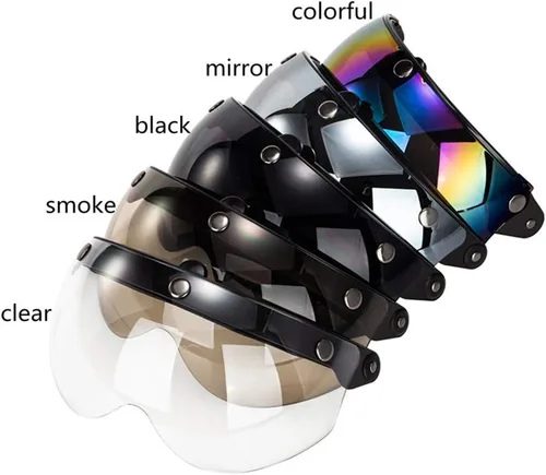 Vista 2 de Visera universal de casco retro de 3 broches a prueba de viento, visera de casco de motocicleta de media cara, lente de visera abatible