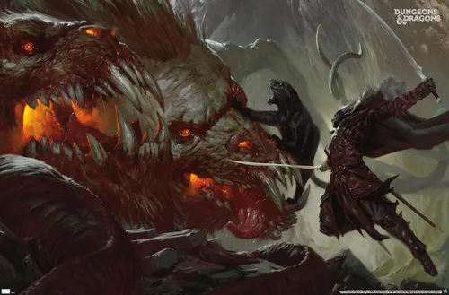 Vista 9 de Trends International Póster de pared de Dungeons and Dragons Drizzt vs Demogorgon, 22.4 pulgadas de largo x 14.7 W, versión enmarcada de madera